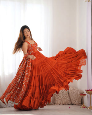 Georgette Embroidered Anarkali Set – Orange