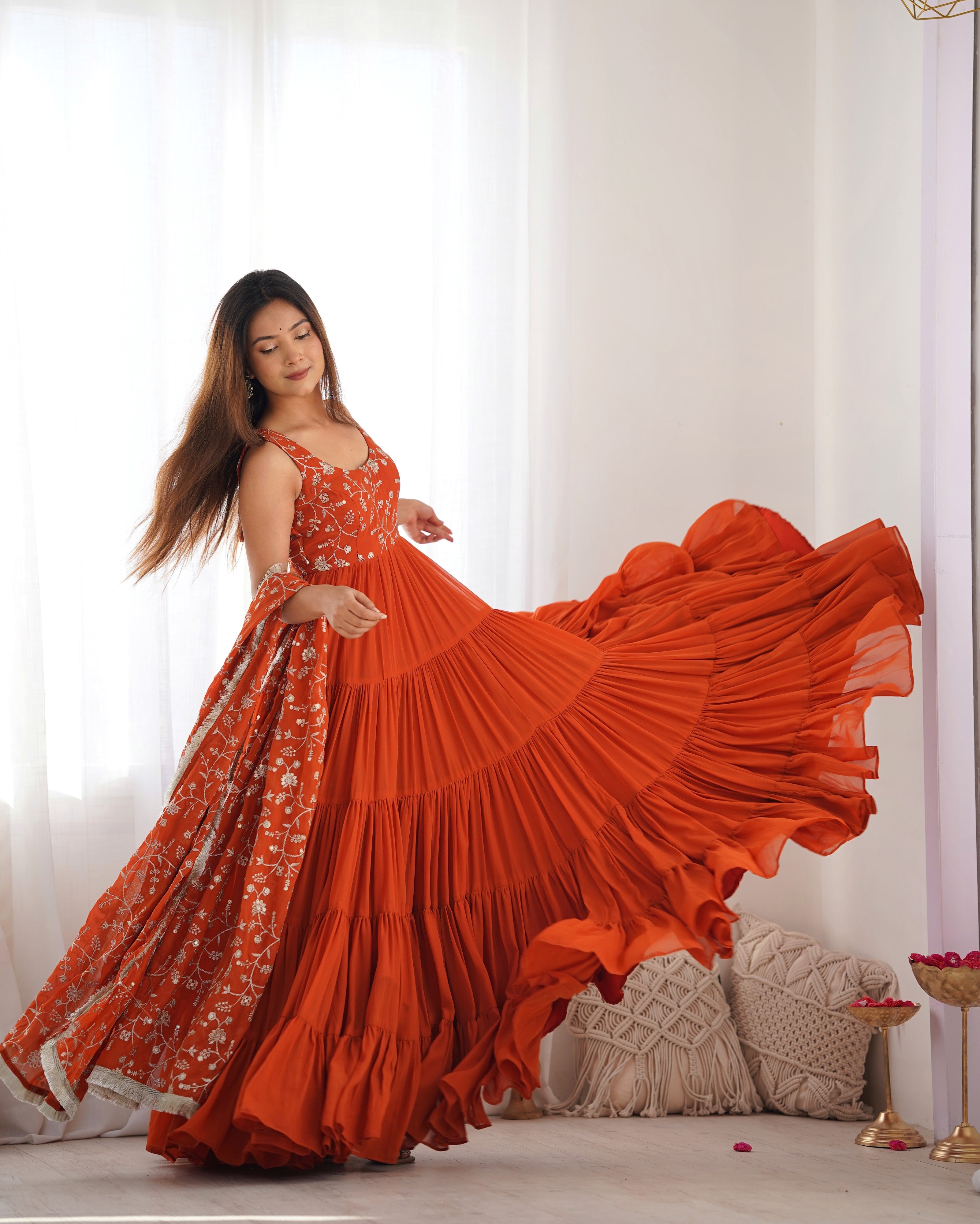 Georgette Embroidered Anarkali Set – Orange