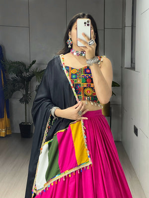 Navratri Rani Pink Gamthi Mirror Work Lehenga Set