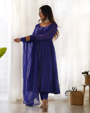 Georgette Printed Anarkali Set – Royal Blue