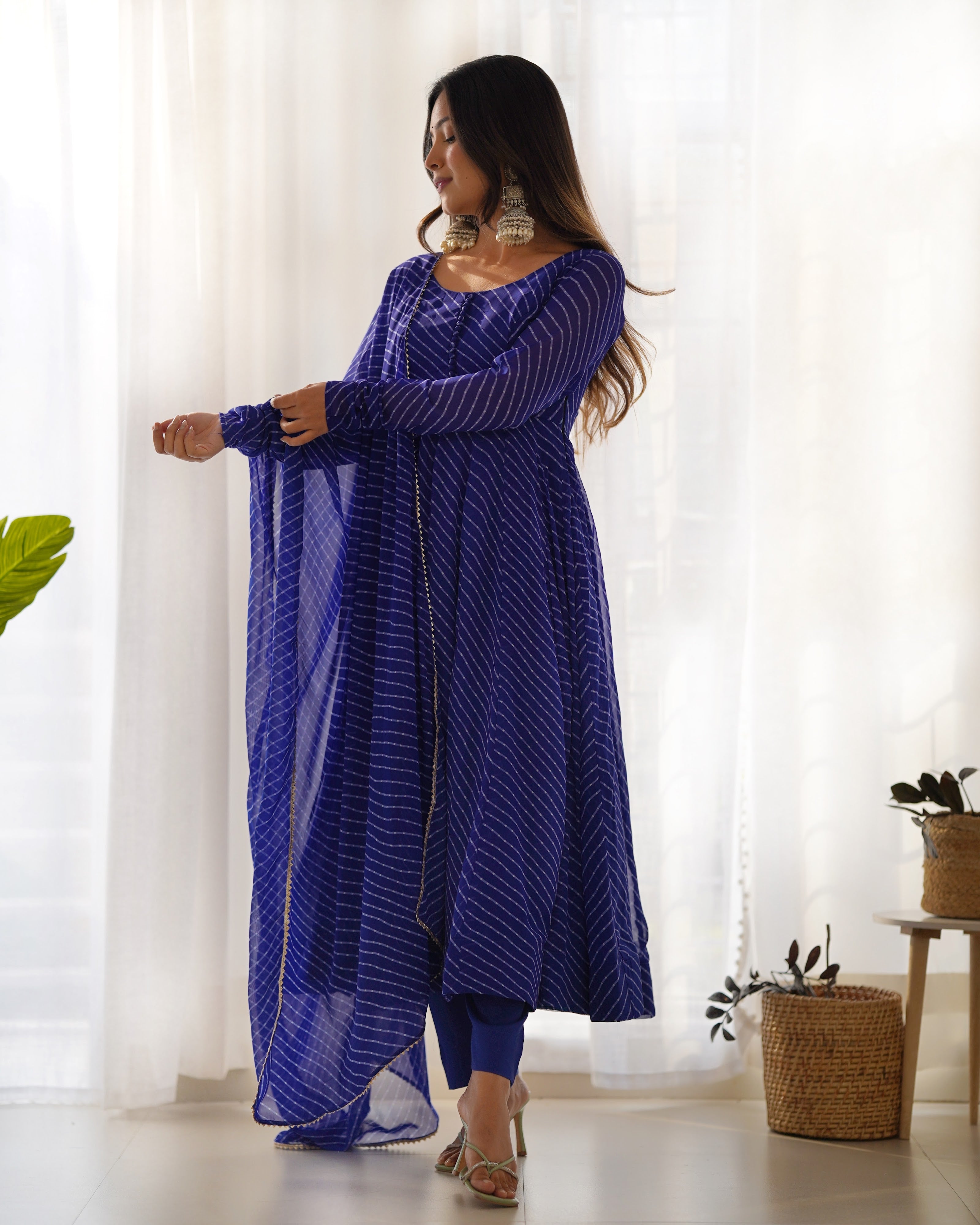 Georgette Printed Anarkali Set – Royal Blue