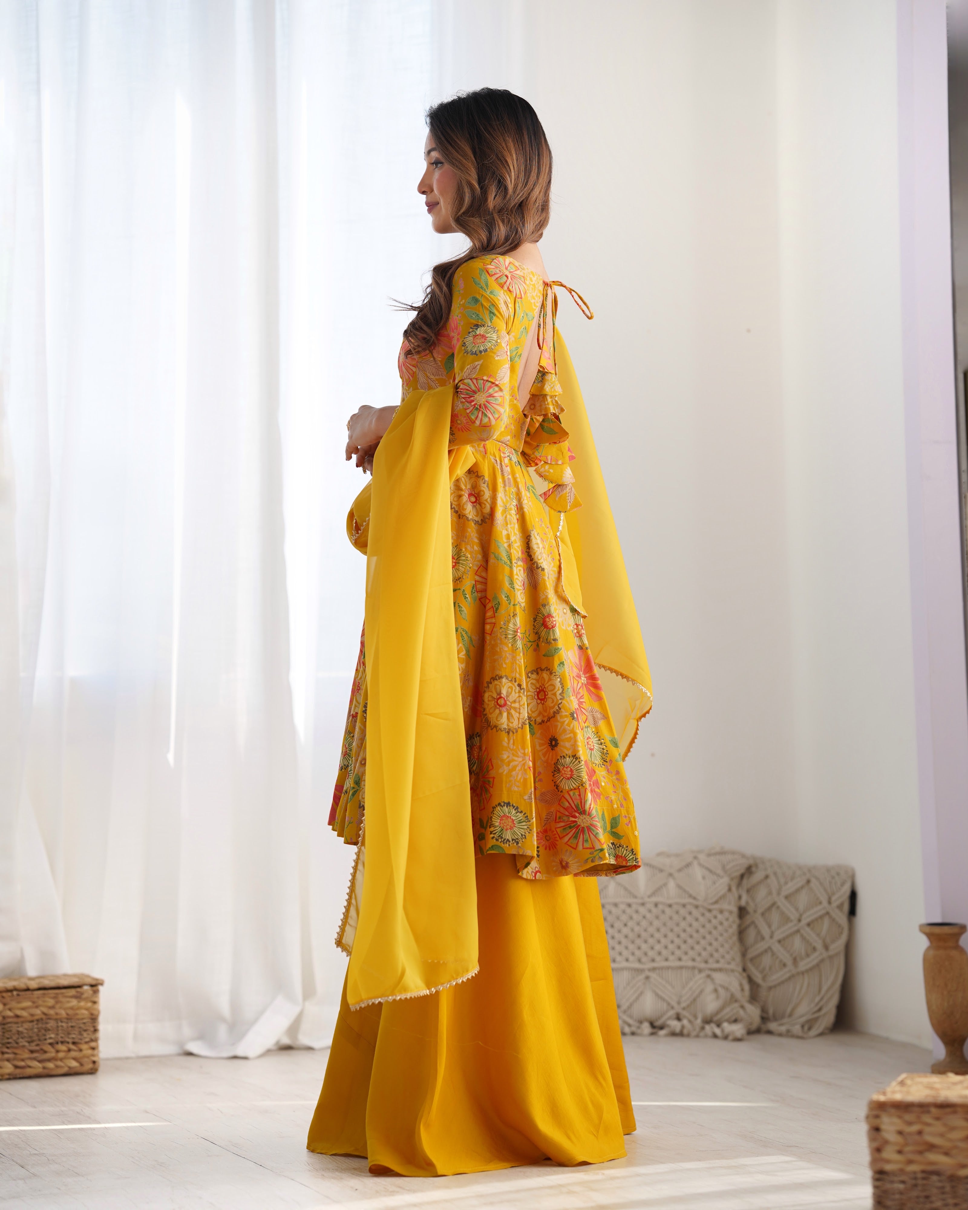 Roman Chanderi Silk Printed Kurta-Palazzo Set – Yellow