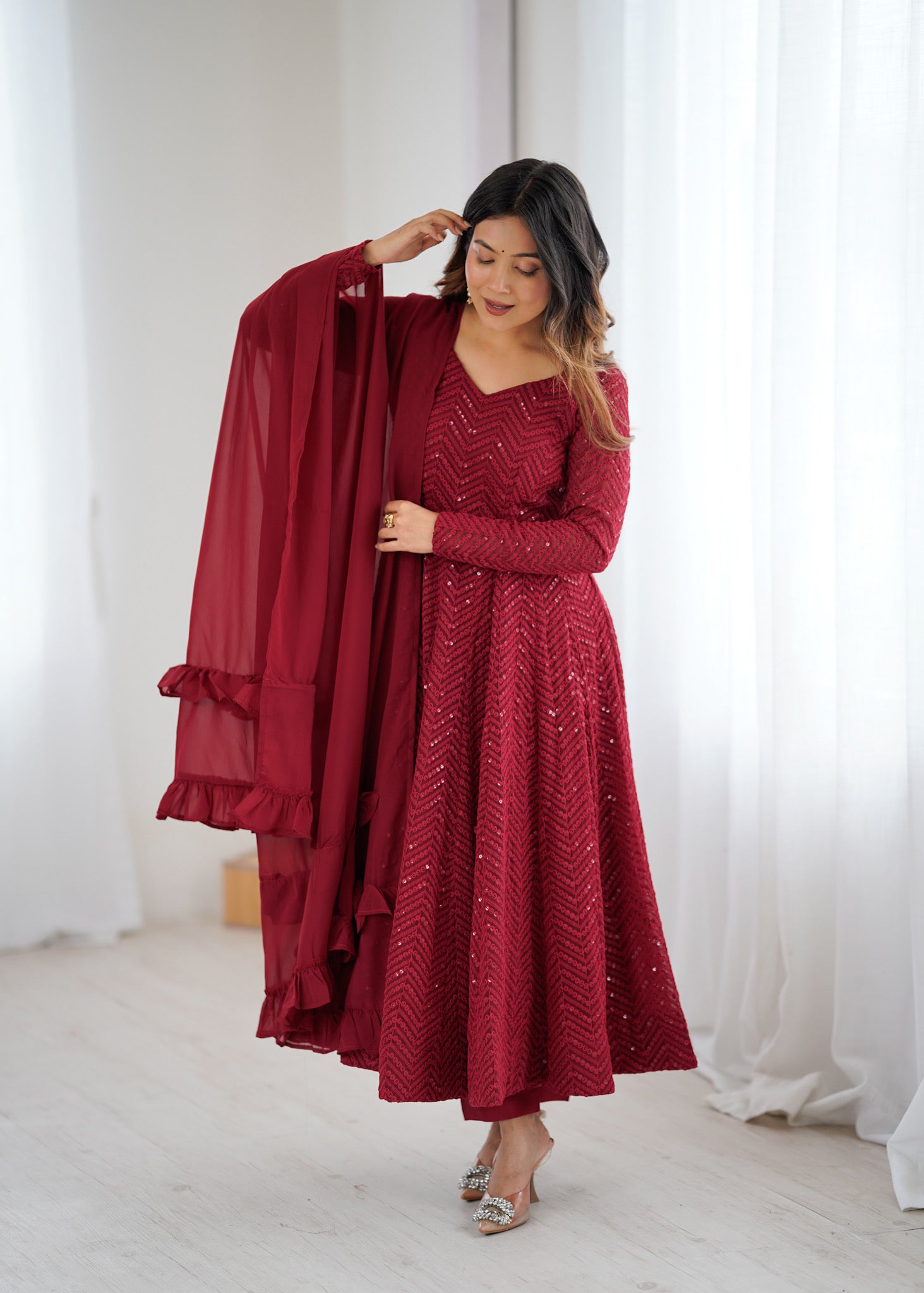 Georgette Embroidered Anarkali Set – Maroon