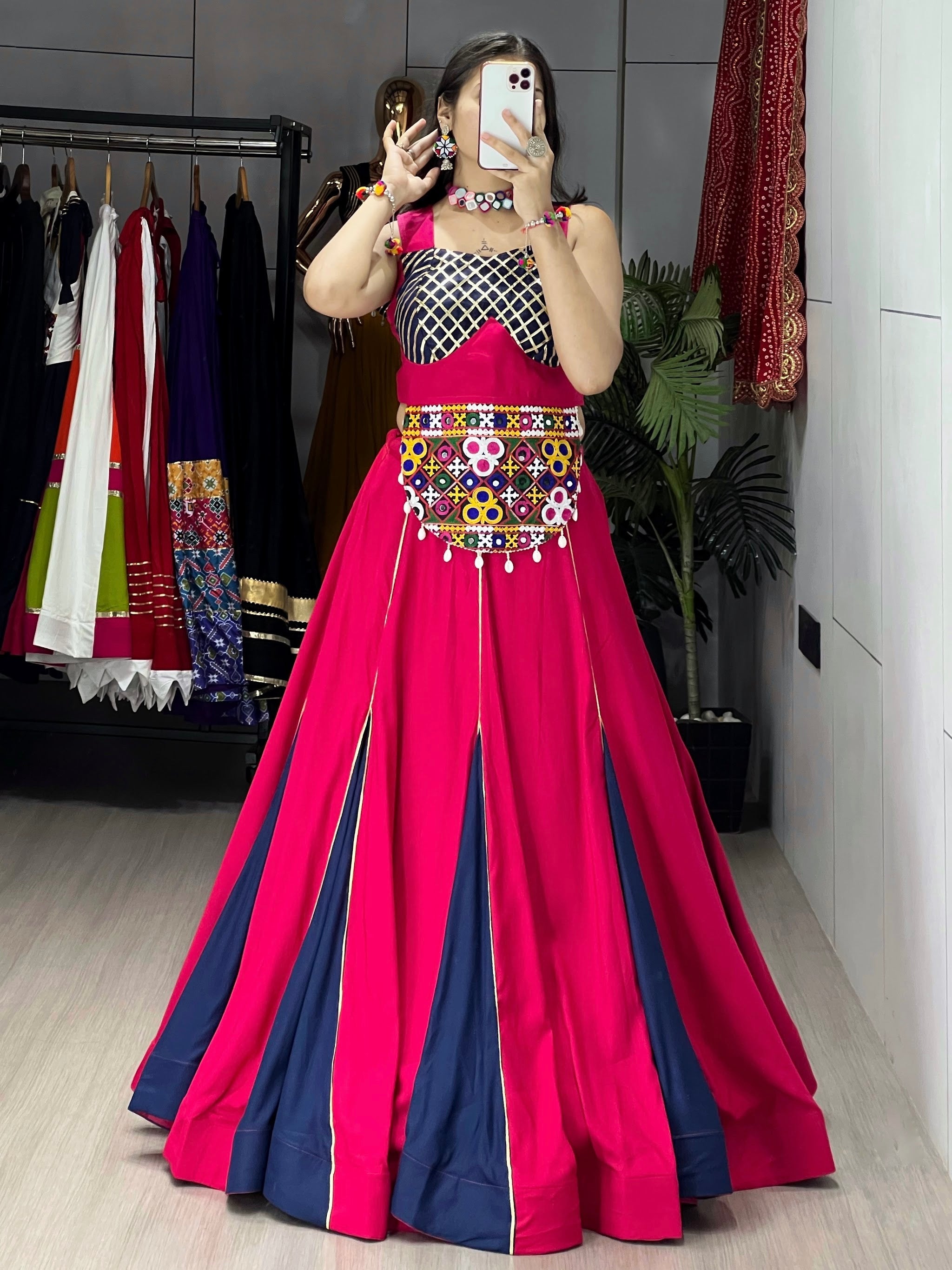 Navratri Navy Blue Sanedo Lehenga Set
