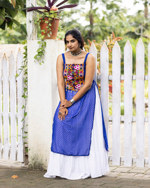 Navratri Royal Blue Kurti Lehenga Set