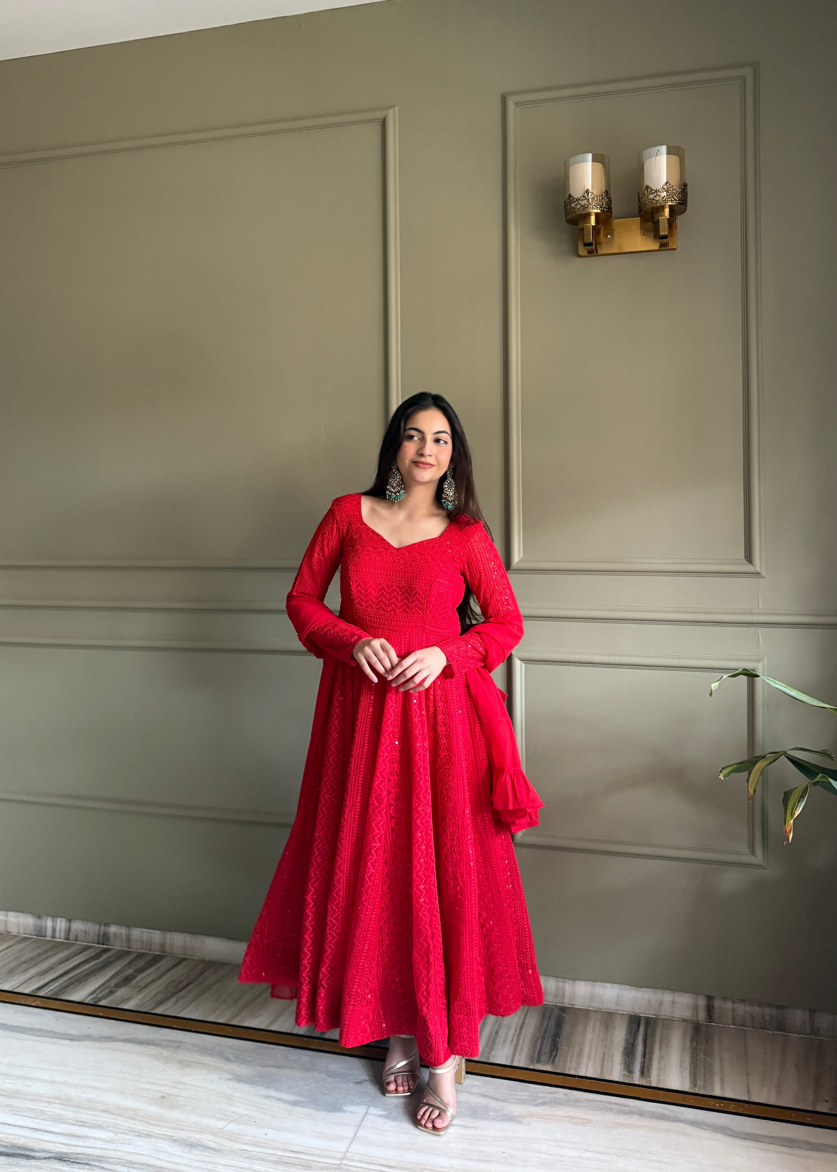 Georgette Embroidered Anarkali Set – Red