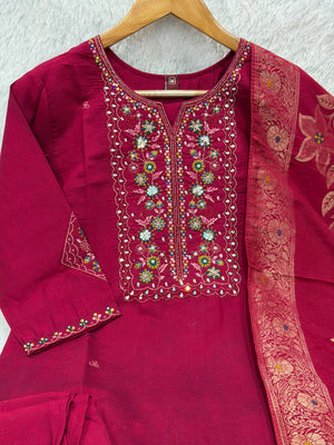 Pure Viscose Mango Silk Embroidered Straight Kurti Set – Rani