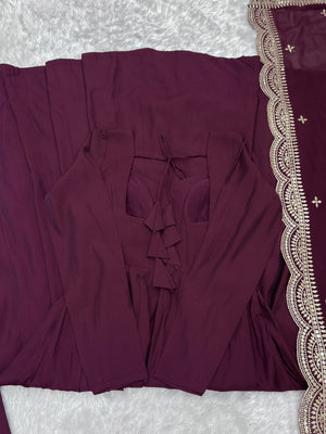 Roman Chanderi Silk Embroidered Anarkali Set – Wine