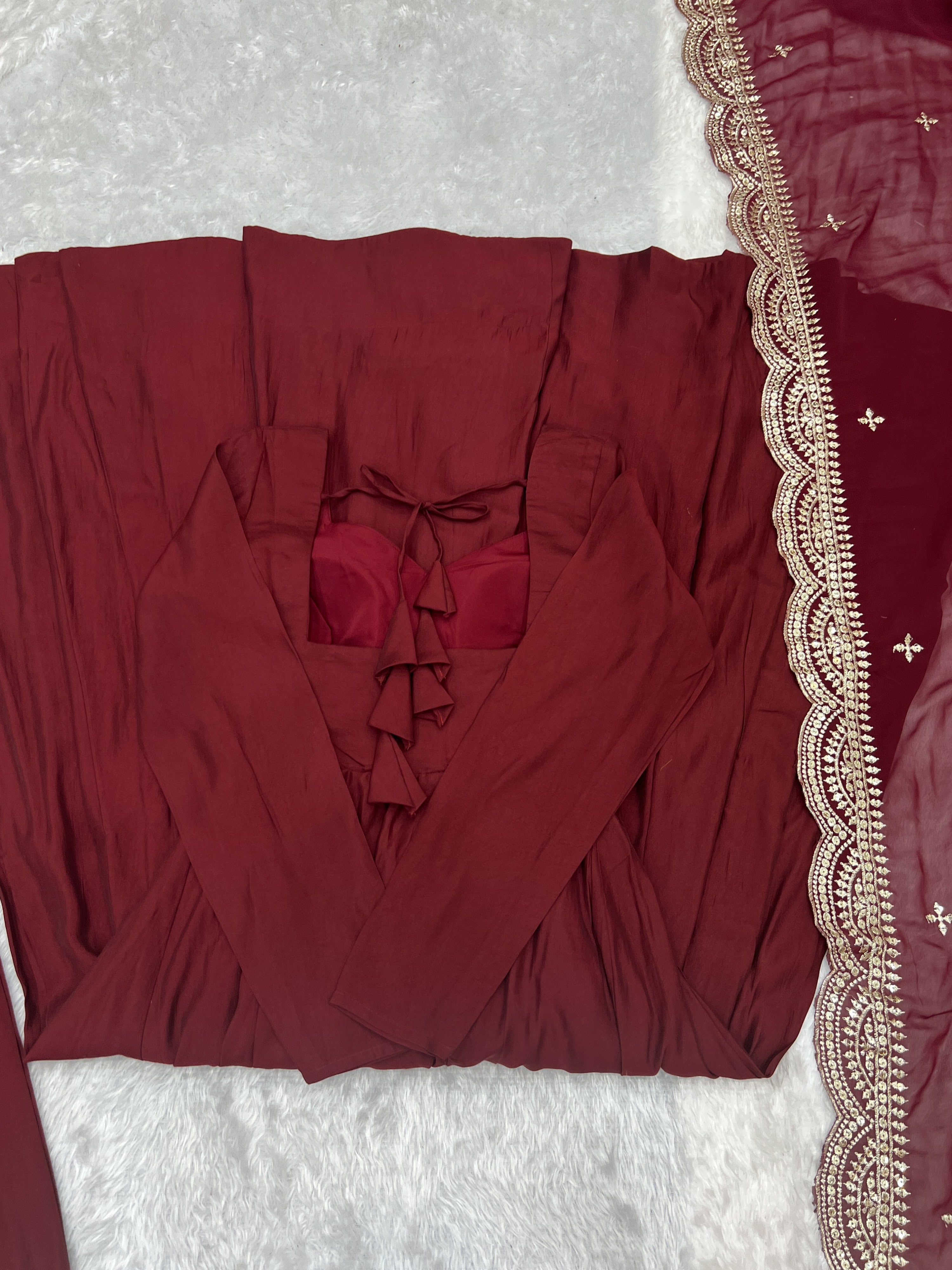 Roman Chanderi Silk Embroidered Anarkali Set – Maroon
