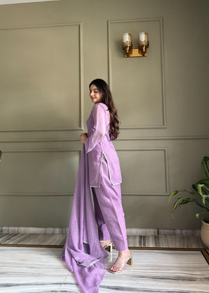 Crunchy Silk Embroidered Farshi Salwar Set – Purple