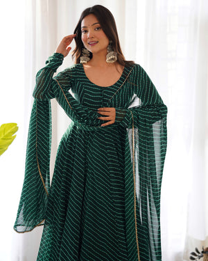 Georgette Printed Anarkali Set – Bottle Green