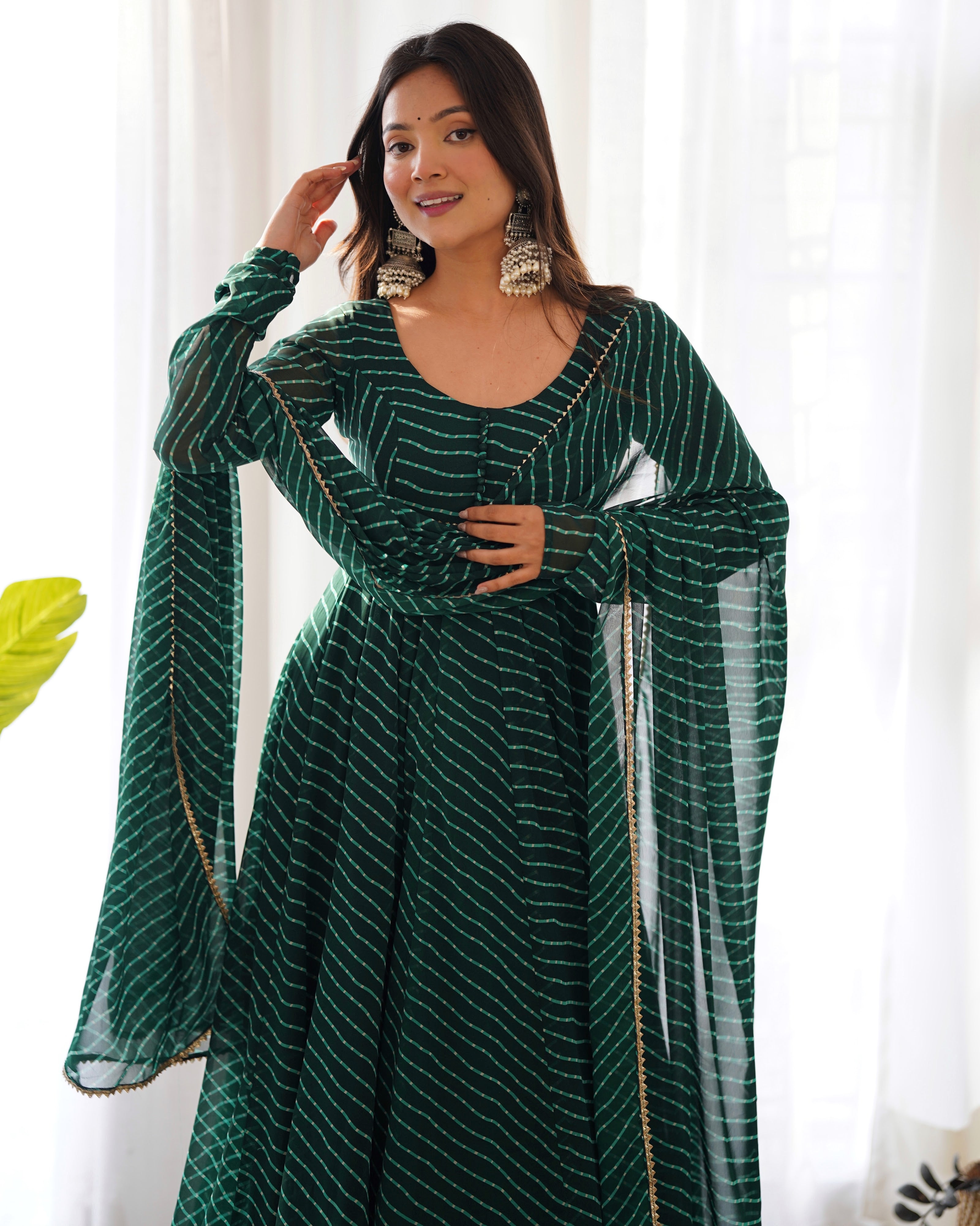 Georgette Printed Anarkali Set – Bottle Green