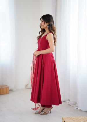 Roman Chanderi Silk Embroidered Anarkali Set – Maroon