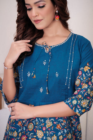 Pure Cotton Printed Co-Ords Set – Blue