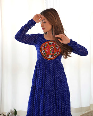 Georgette Printed Gown Set – Blue