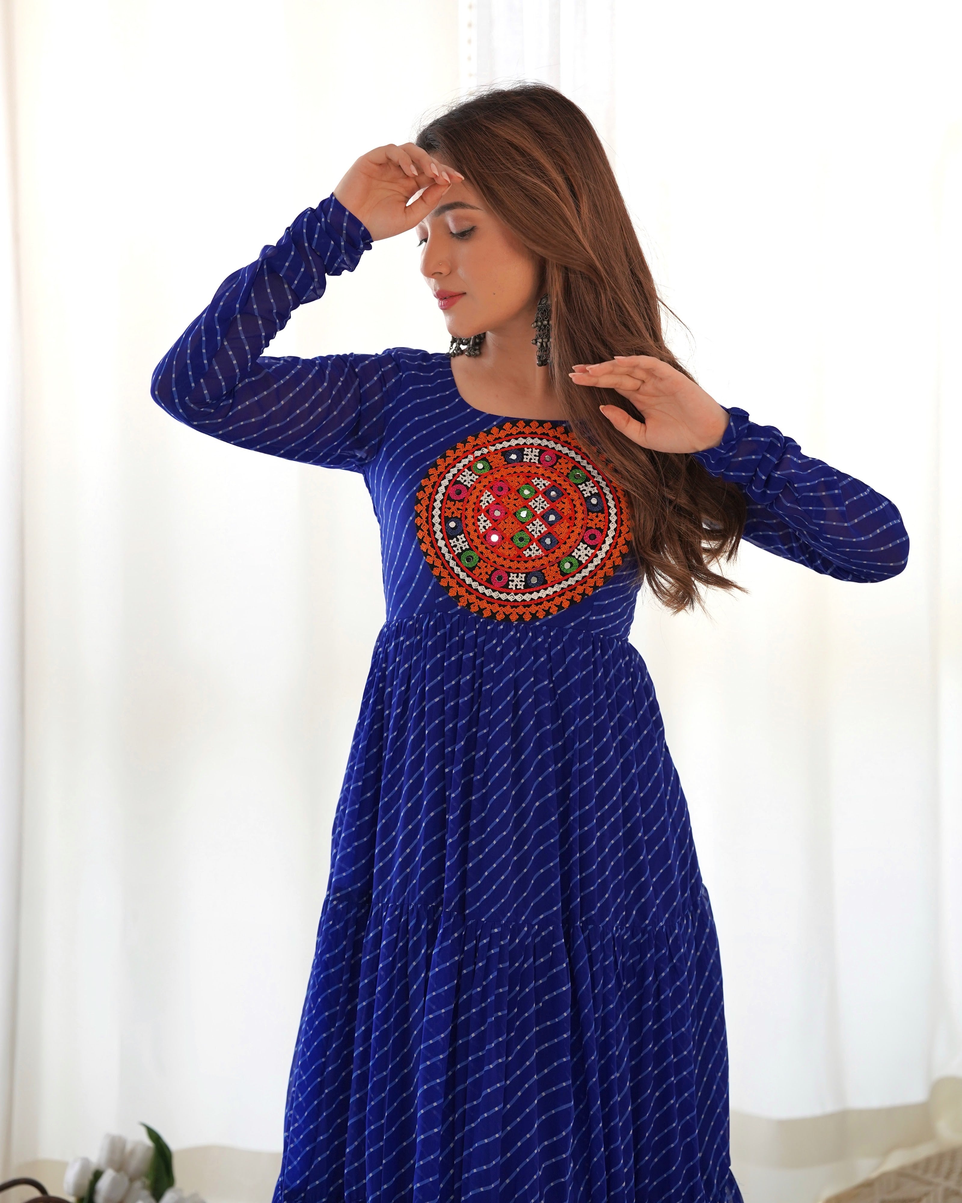 Georgette Printed Gown Set – Blue