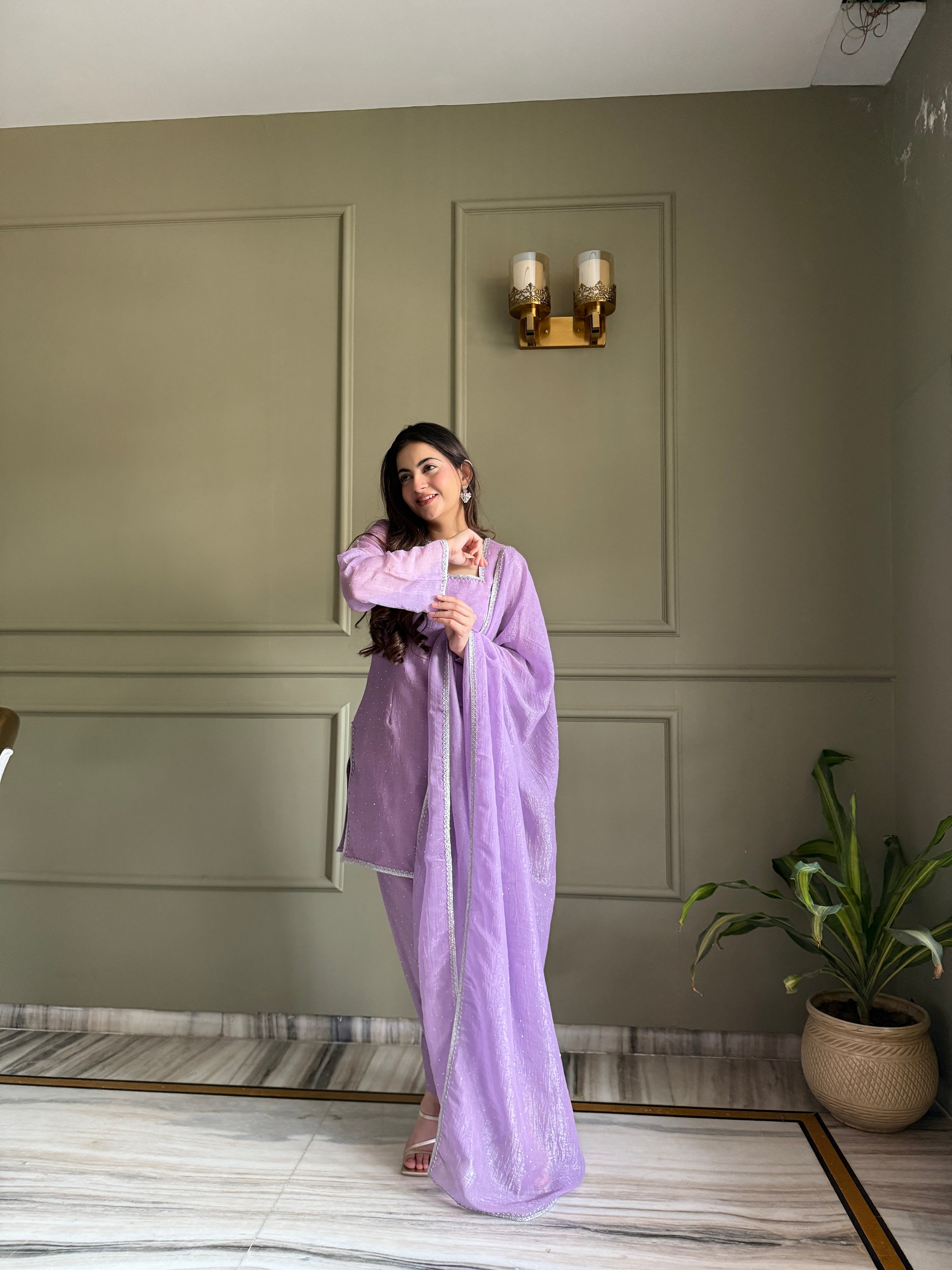 Crunchy Silk Embroidered Farshi Salwar Set – Purple