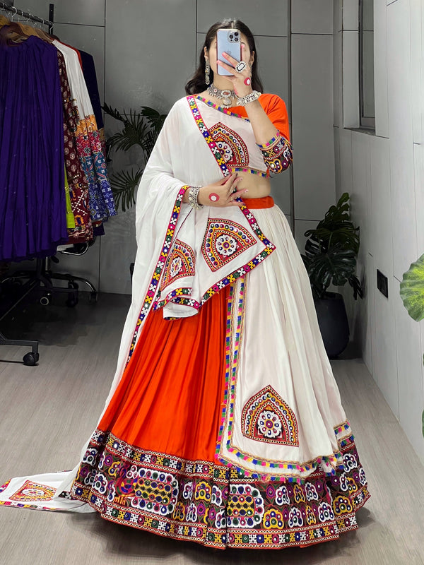 Navratri Orange White Arches Patch Work Lehenga Set