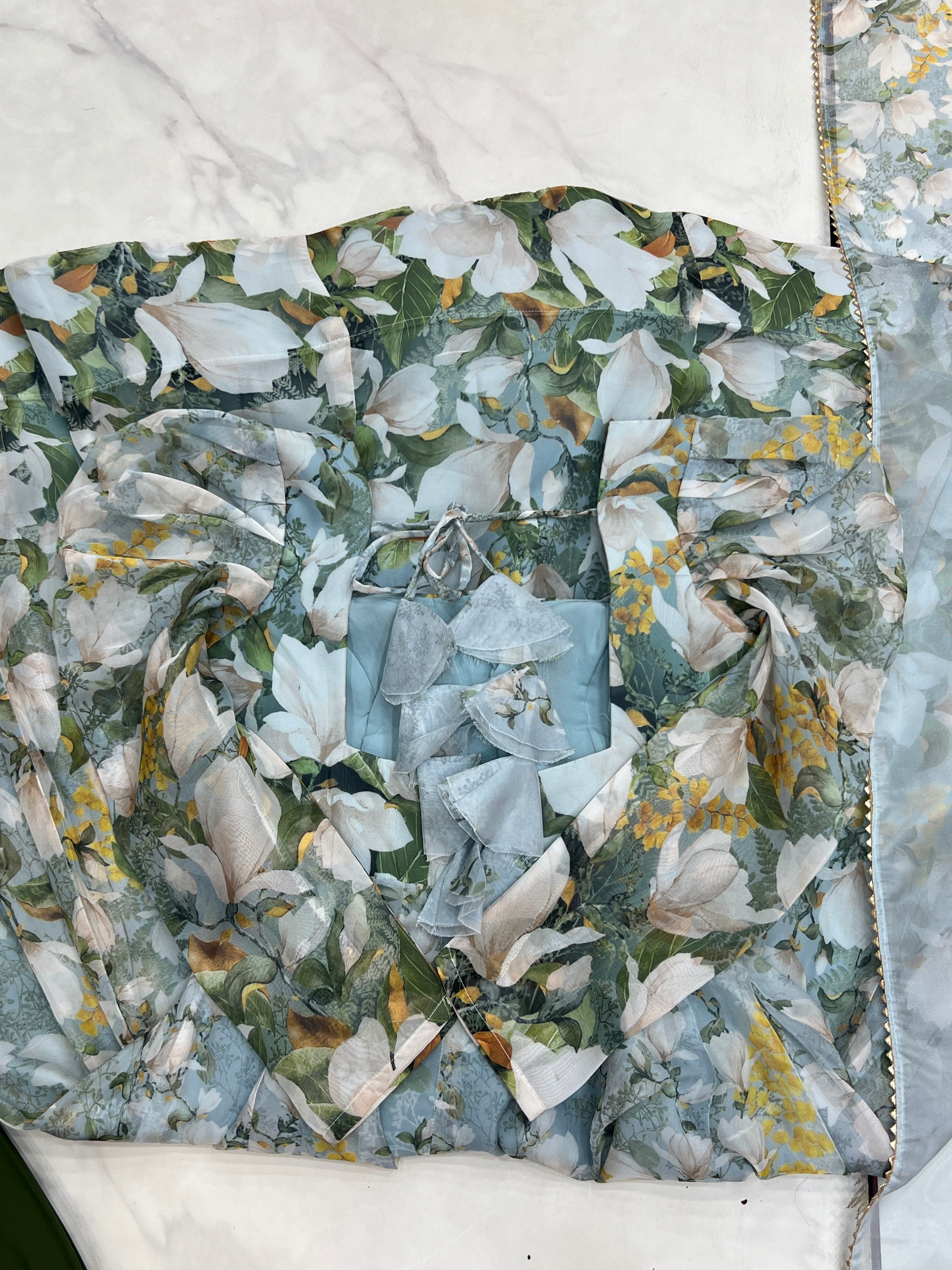 Organza Silk Printed Anarkali Set – Powder Blue Floral