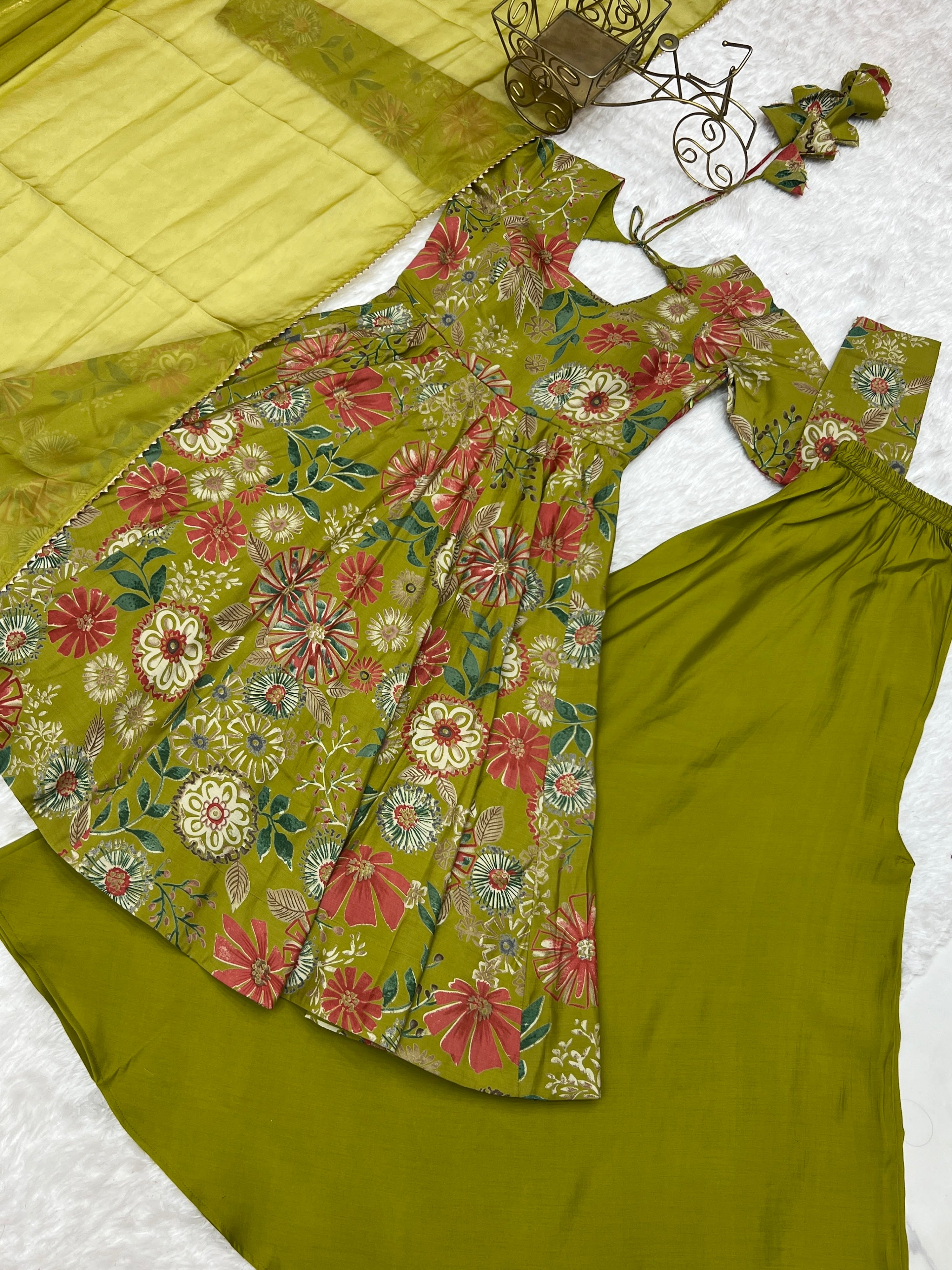 Roman Chanderi Silk Printed Kurta-Palazzo Set – Mehndi Green