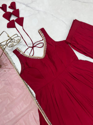 Roman Chanderi Silk Embroidered Anarkali Set – Maroon