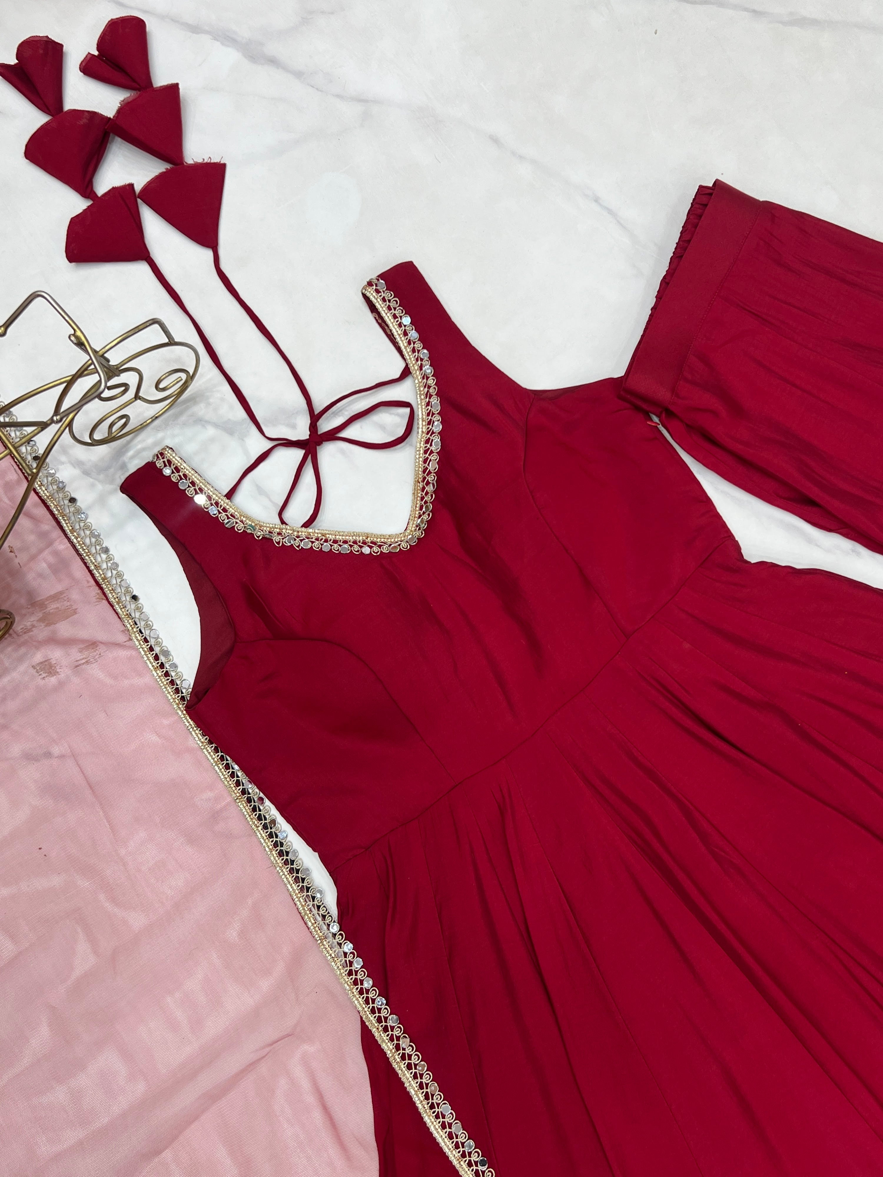 Roman Chanderi Silk Embroidered Anarkali Set – Maroon