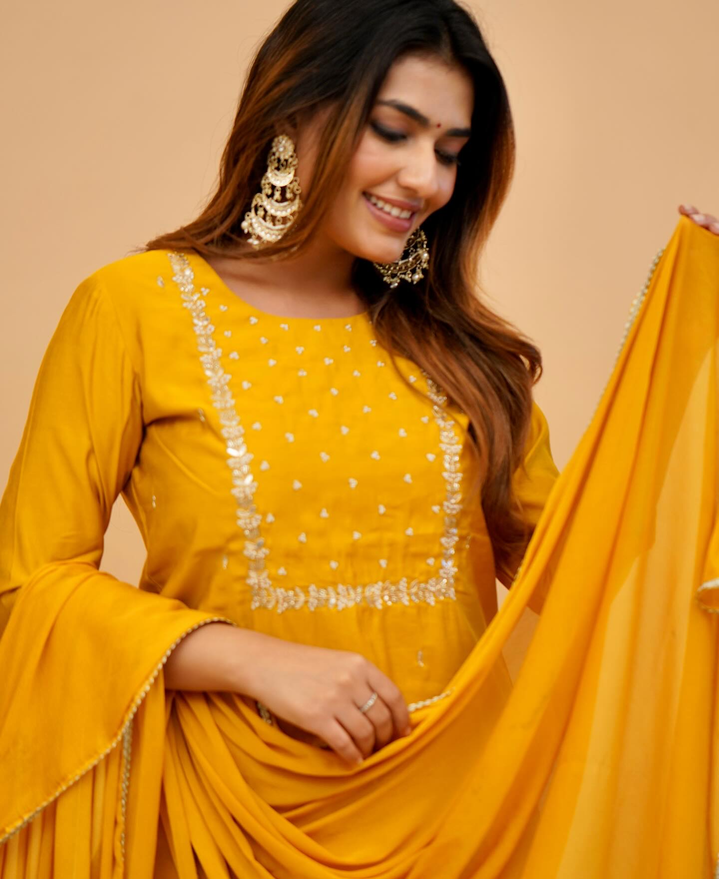 Rayon Slub Embroidered Kurta Pant Dupatta Set – Yellow