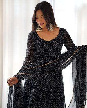 Georgette Printed Anarkali Set – Black