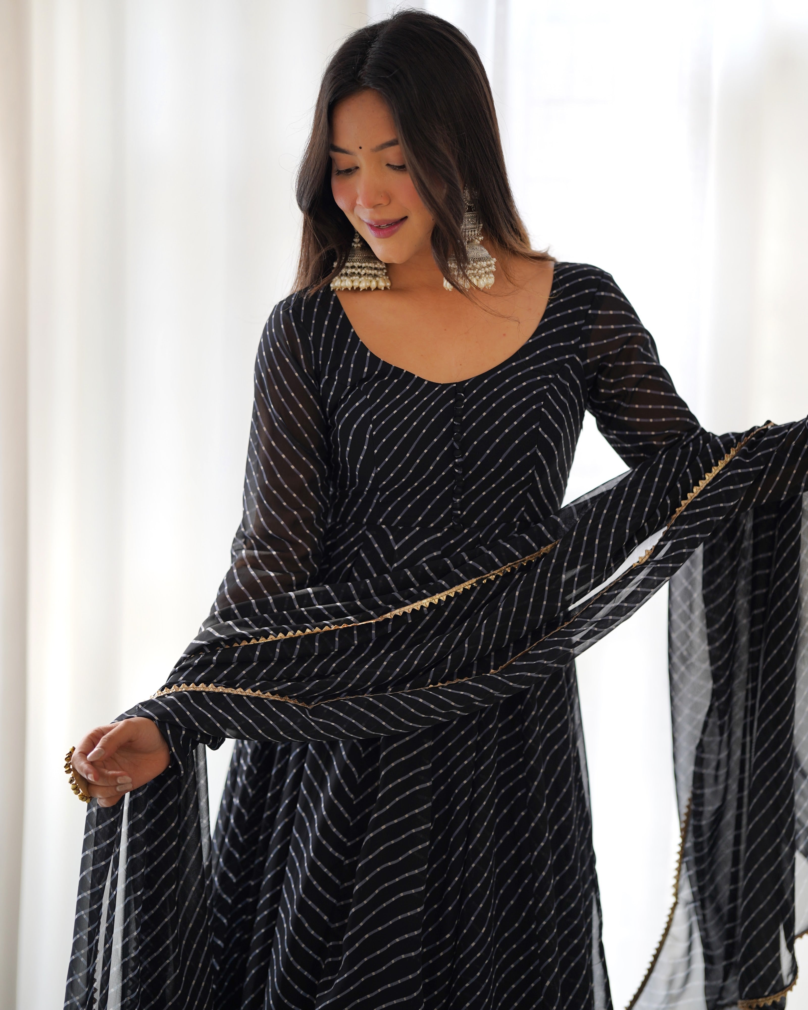 Georgette Printed Anarkali Set – Black