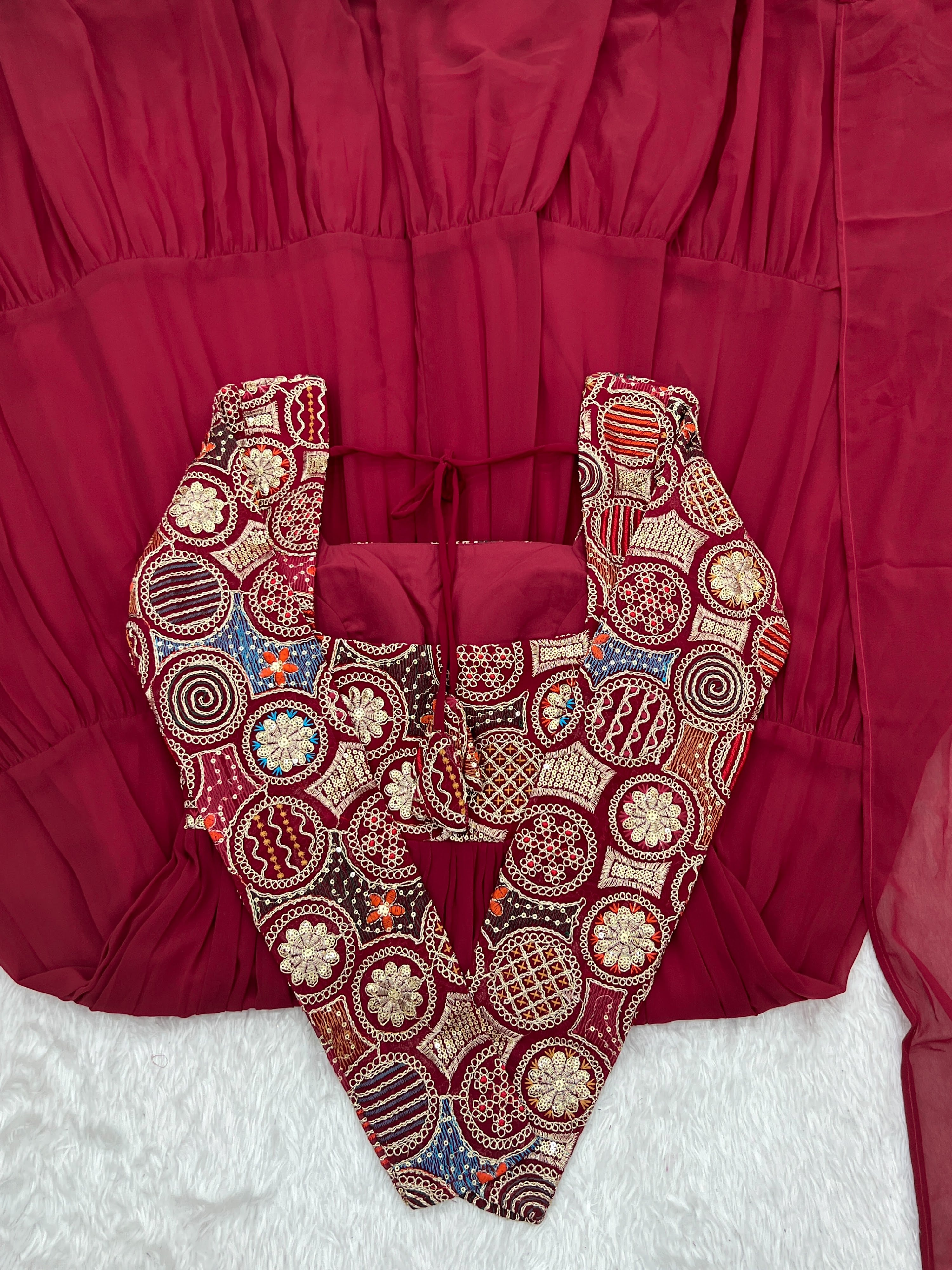 Georgette Embroidered Anarkali Set – Wine
