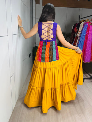 Navratri Mustard Purple Lehenga Set