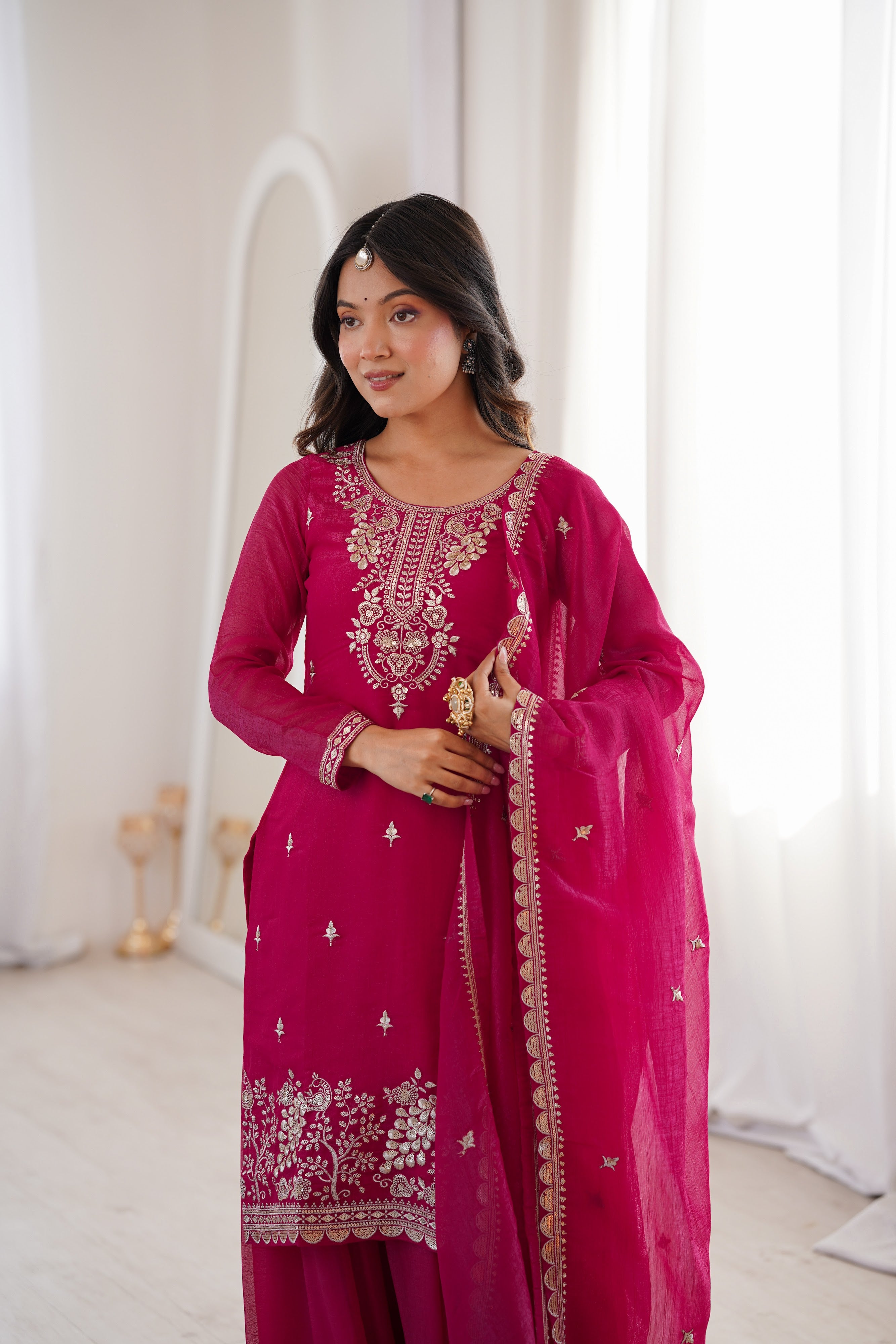 Crunchy Silk Embroidered Sharara Set – Dark Rani