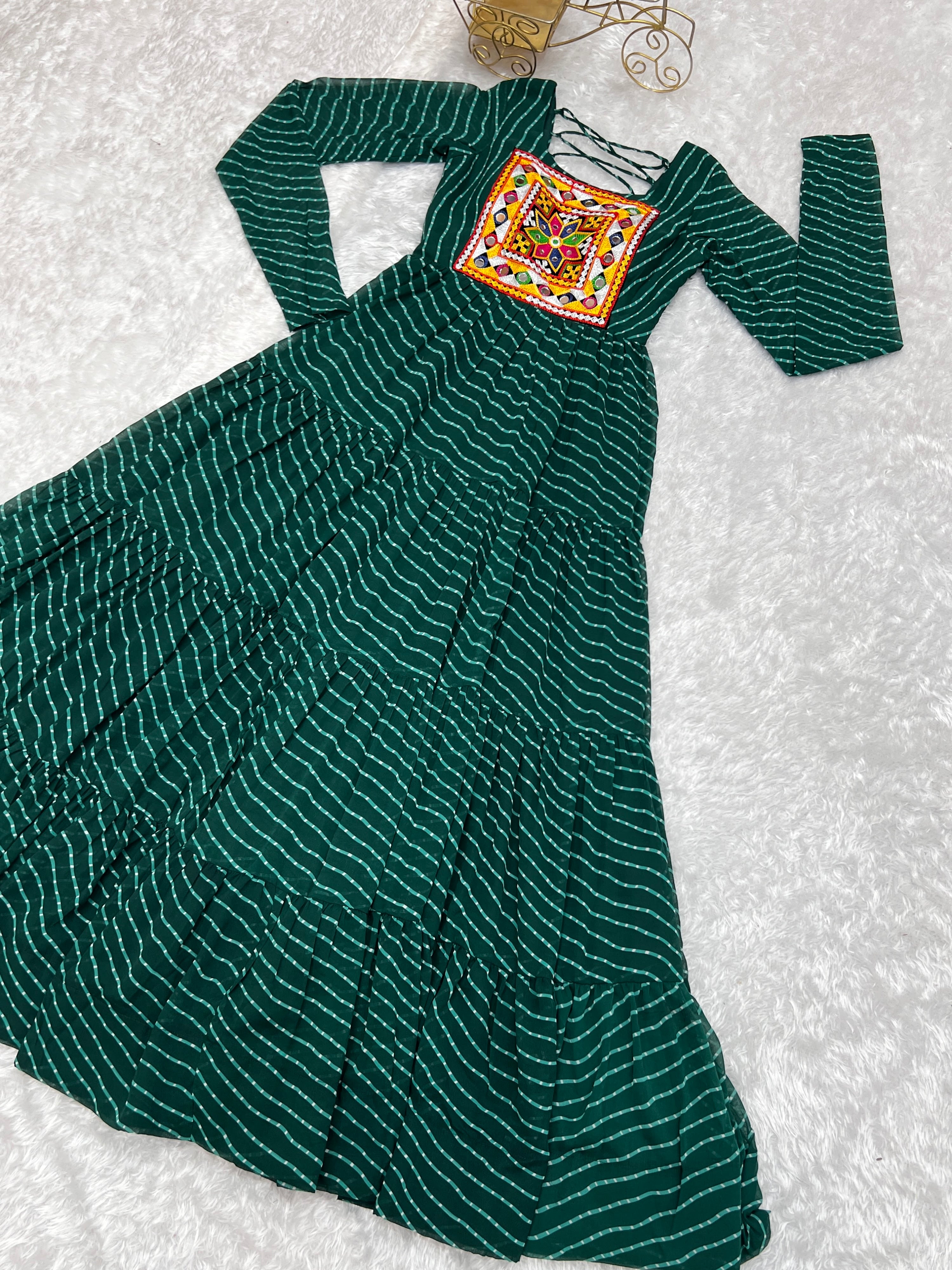 Georgette Printed Gown Set – Green