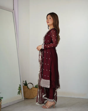 Rangoli Silk Embroidered Straight Kurta Set – Maroon