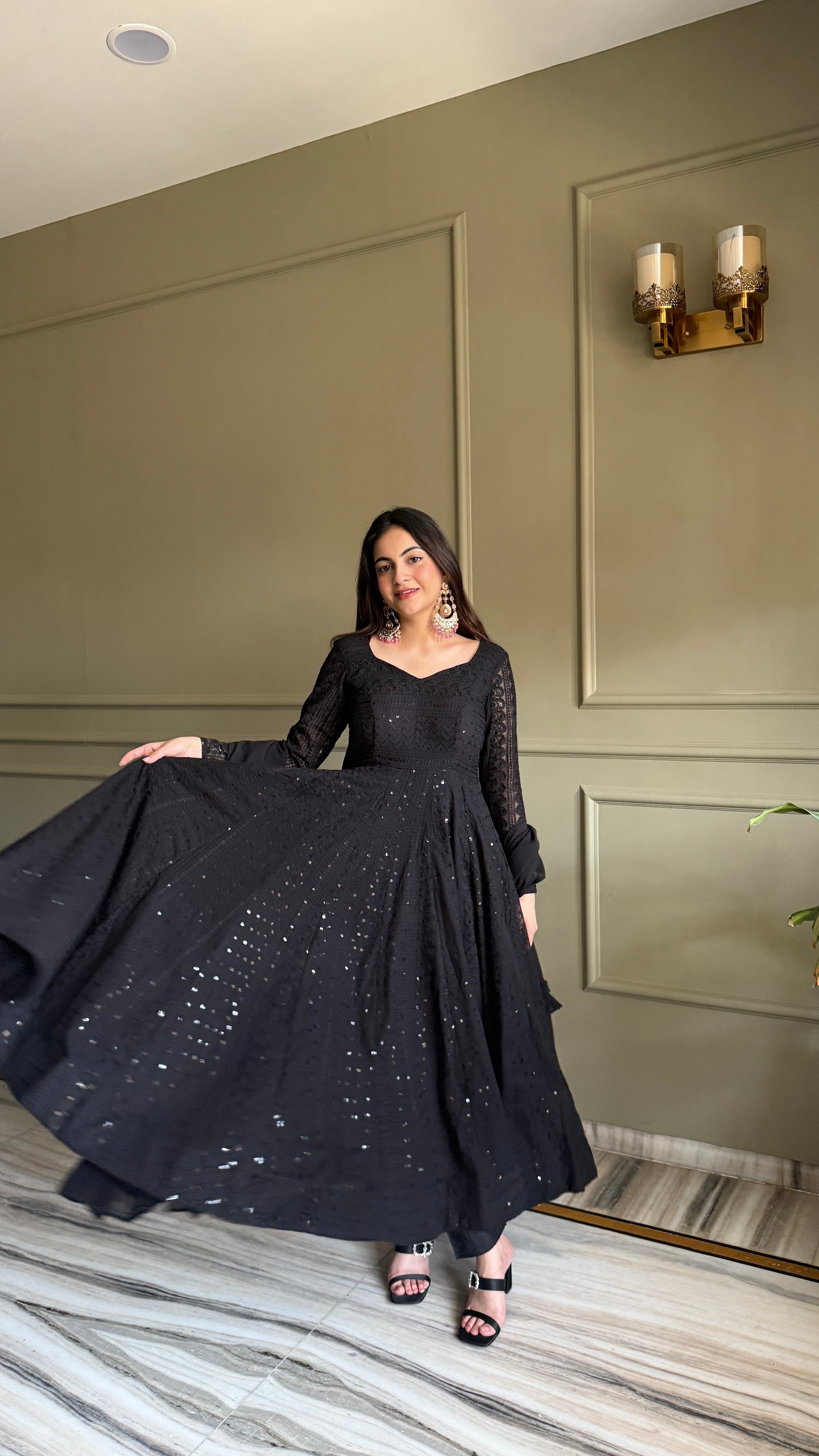 Georgette Embroidered Anarkali Set – Black