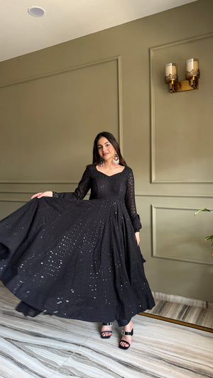 Georgette Embroidered Anarkali Set – Black
