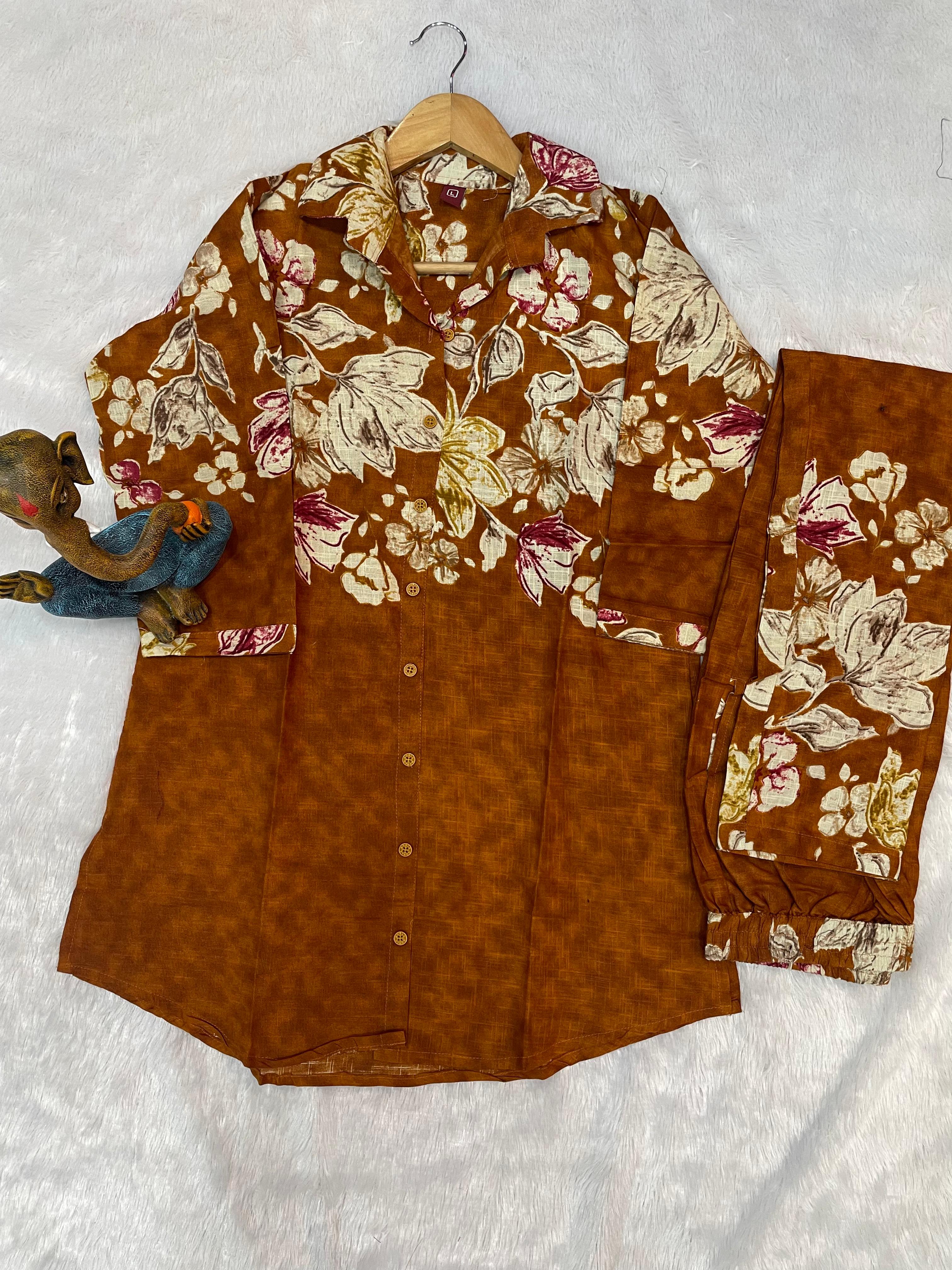 Pure Cotton Printed Co-Ords Set – Orange