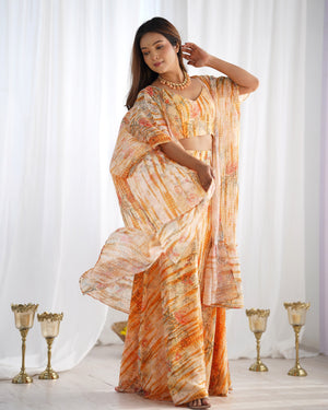 Georgette Printed Kurta-Palazzo Set – Peach Floral