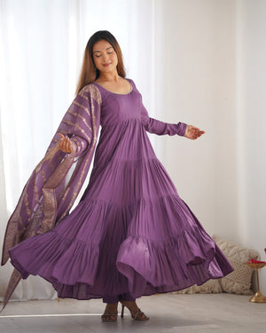 Roman Chanderi Silk Embroidered Anarkali Set – Purple