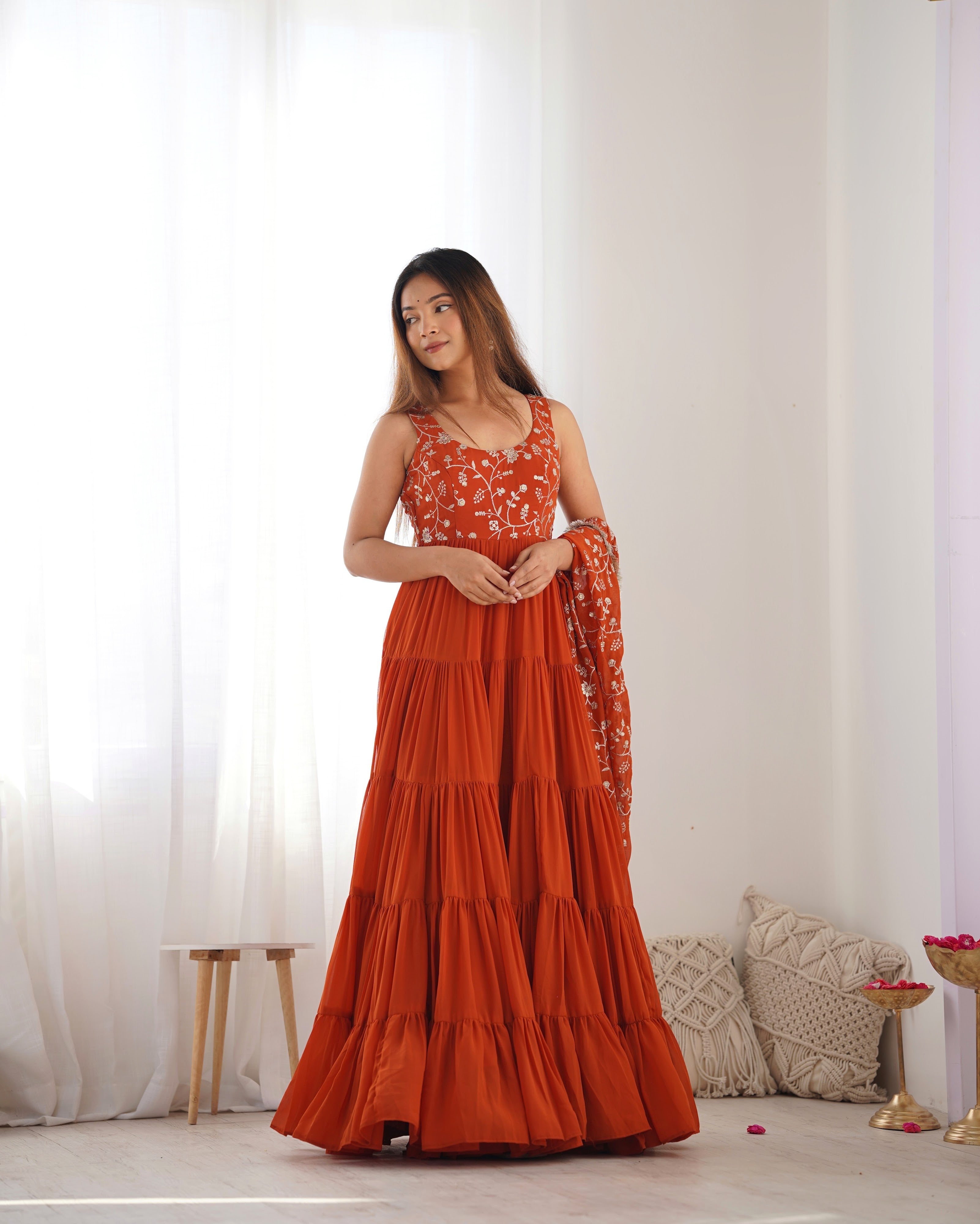 Georgette Embroidered Anarkali Set – Orange