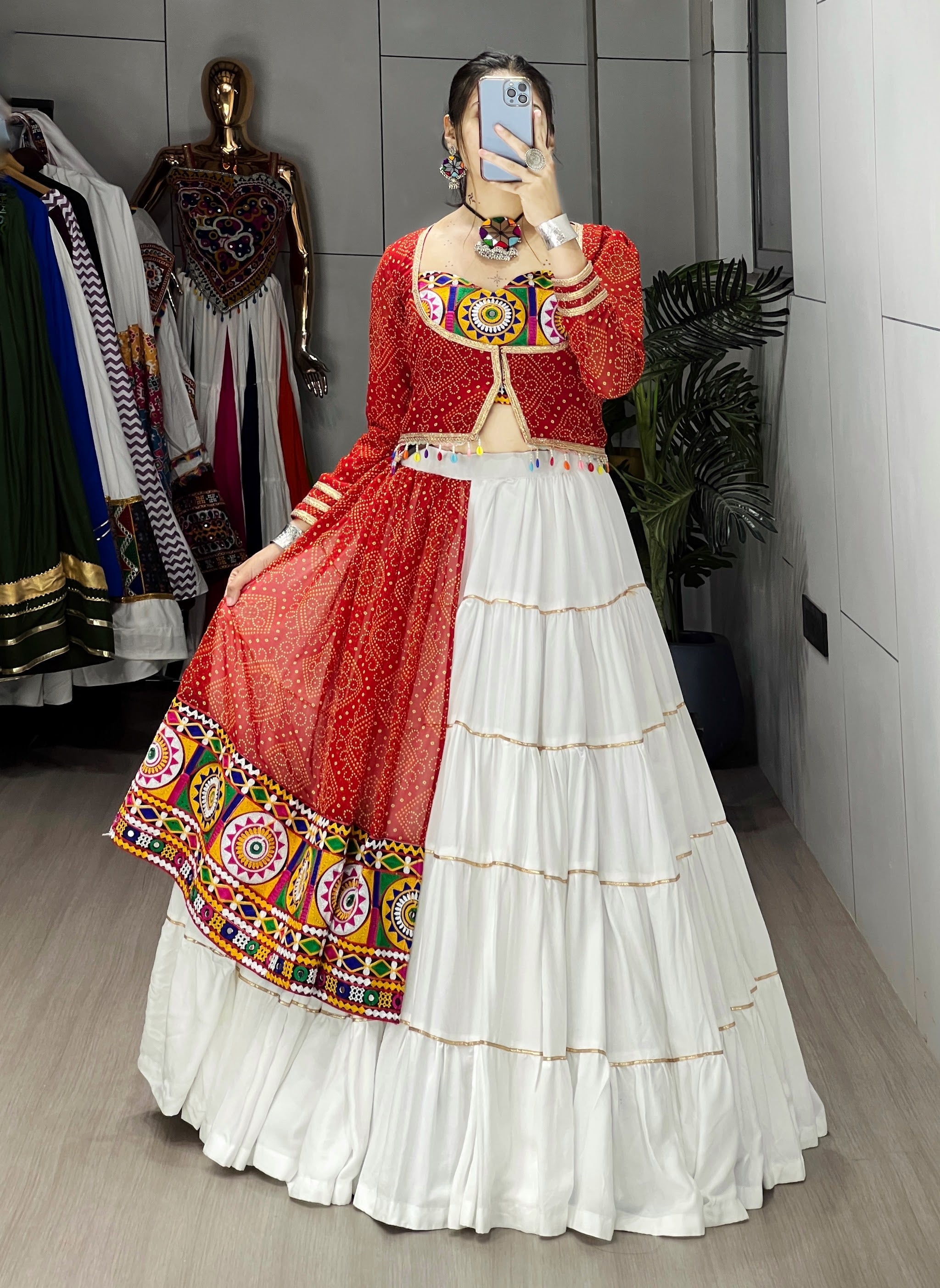 Navratri White Bandhani Lehenga Set