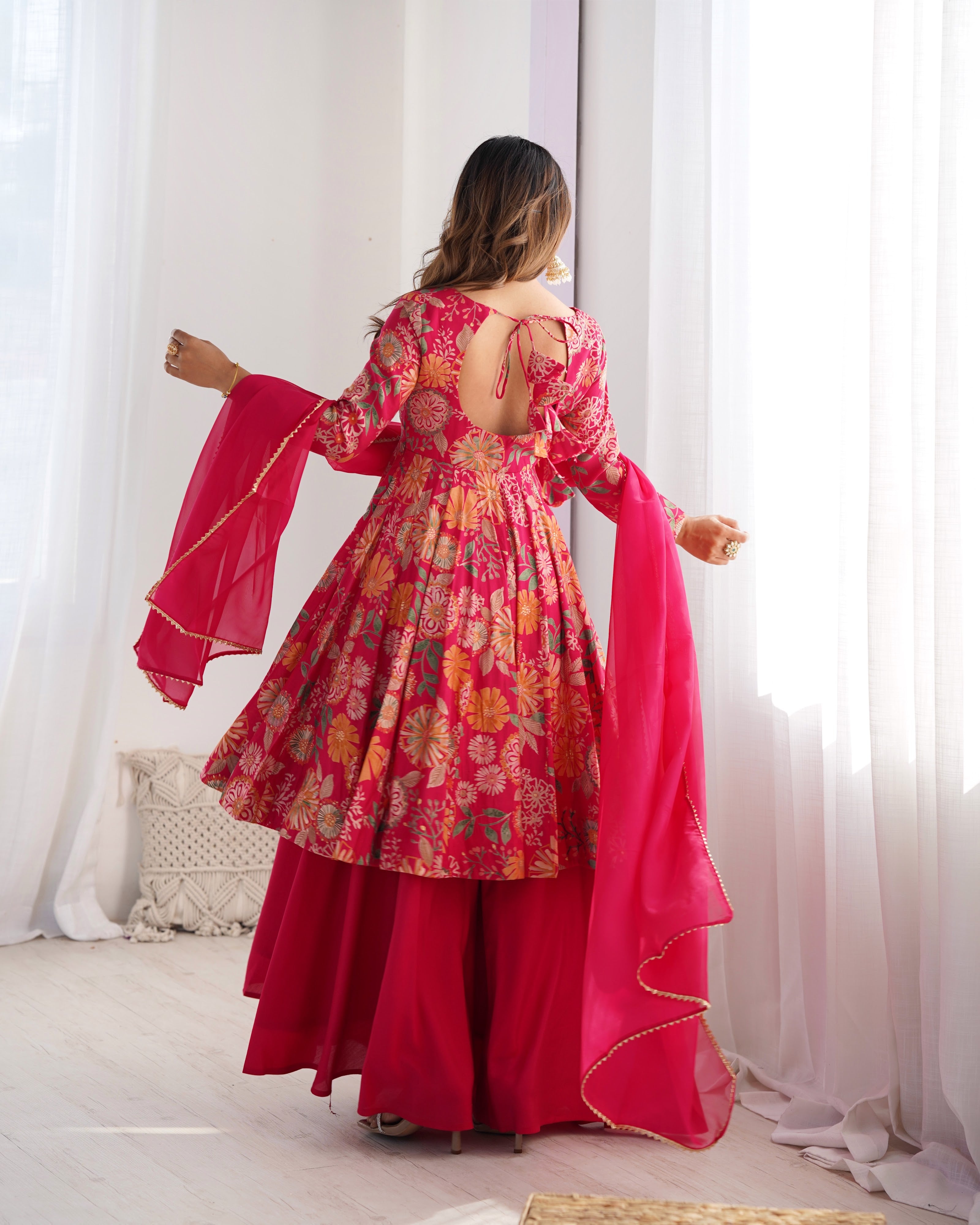 Roman Chanderi Silk Printed Kurta-Palazzo Set – Pink