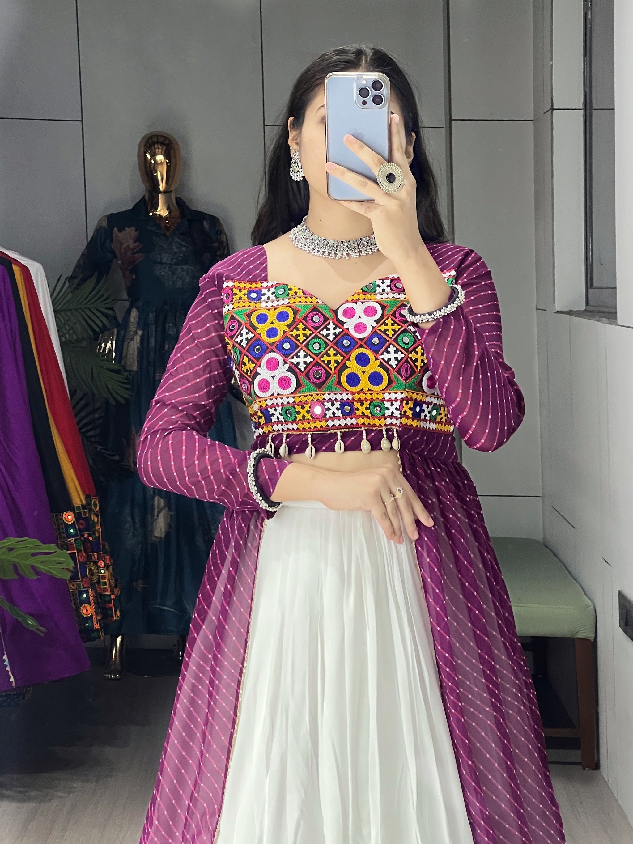 Navratri Wine Kurti Lehenga Set