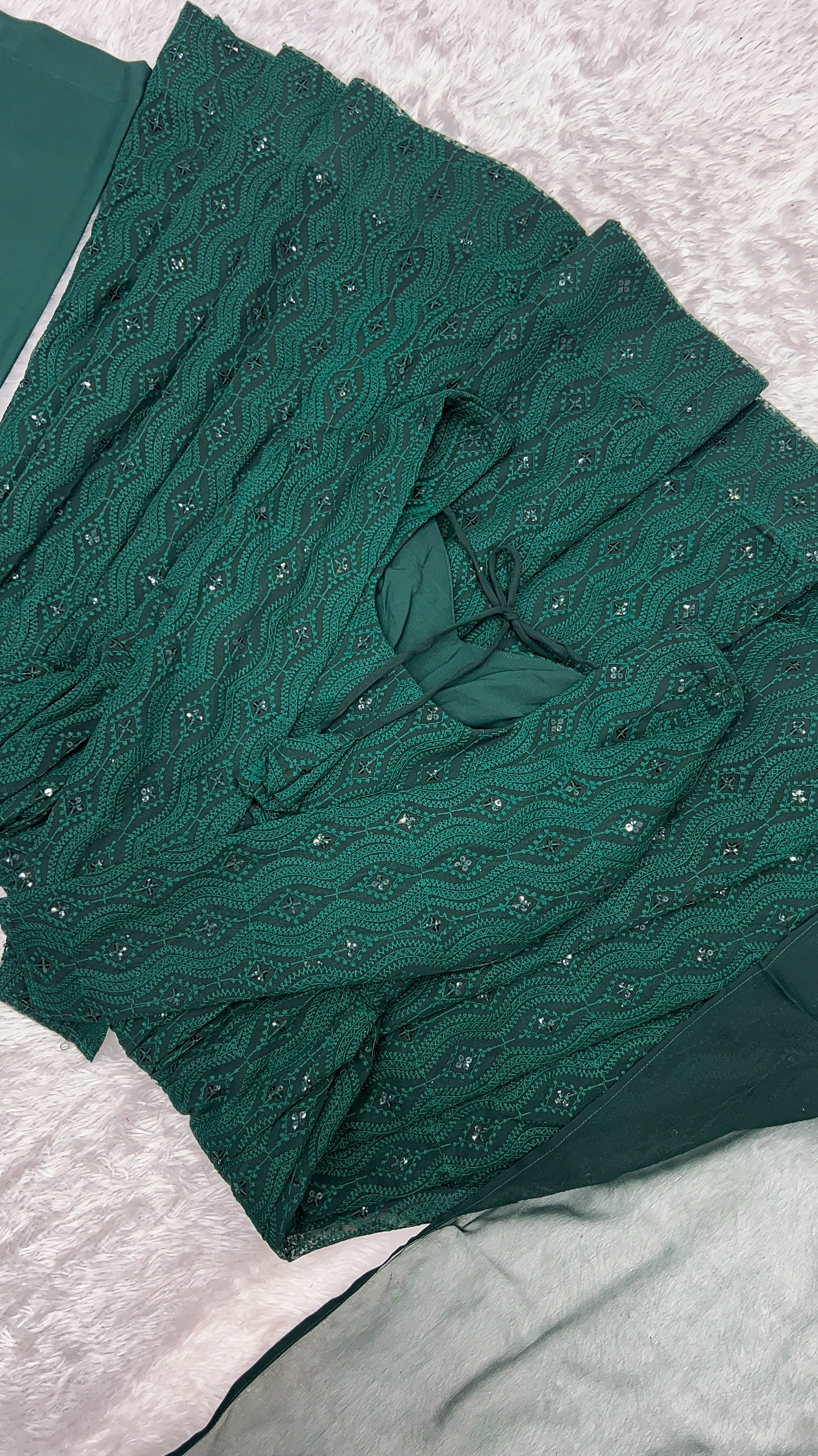 Georgette Embroidered Anarkali Set – Bottle Green