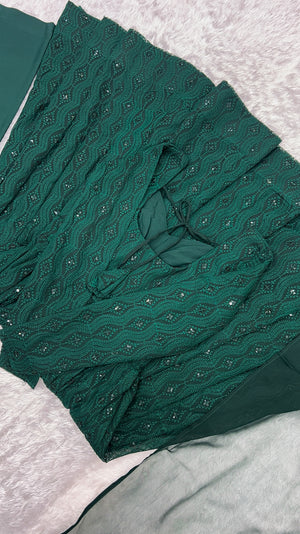 Georgette Embroidered Anarkali Set – Bottle Green