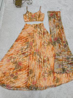 Georgette Printed Kurta-Palazzo Set – Peach Floral