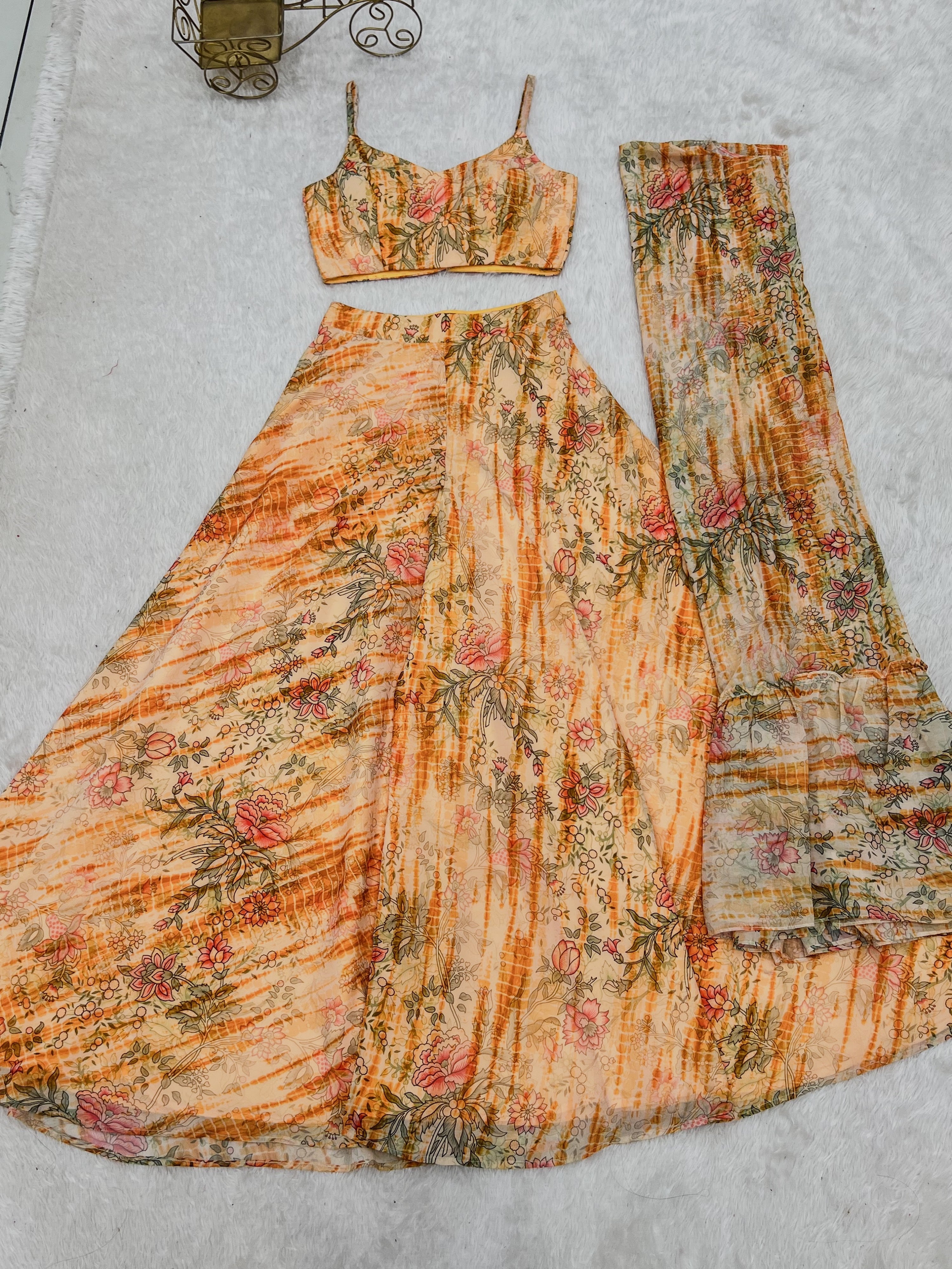 Georgette Printed Kurta-Palazzo Set – Peach Floral