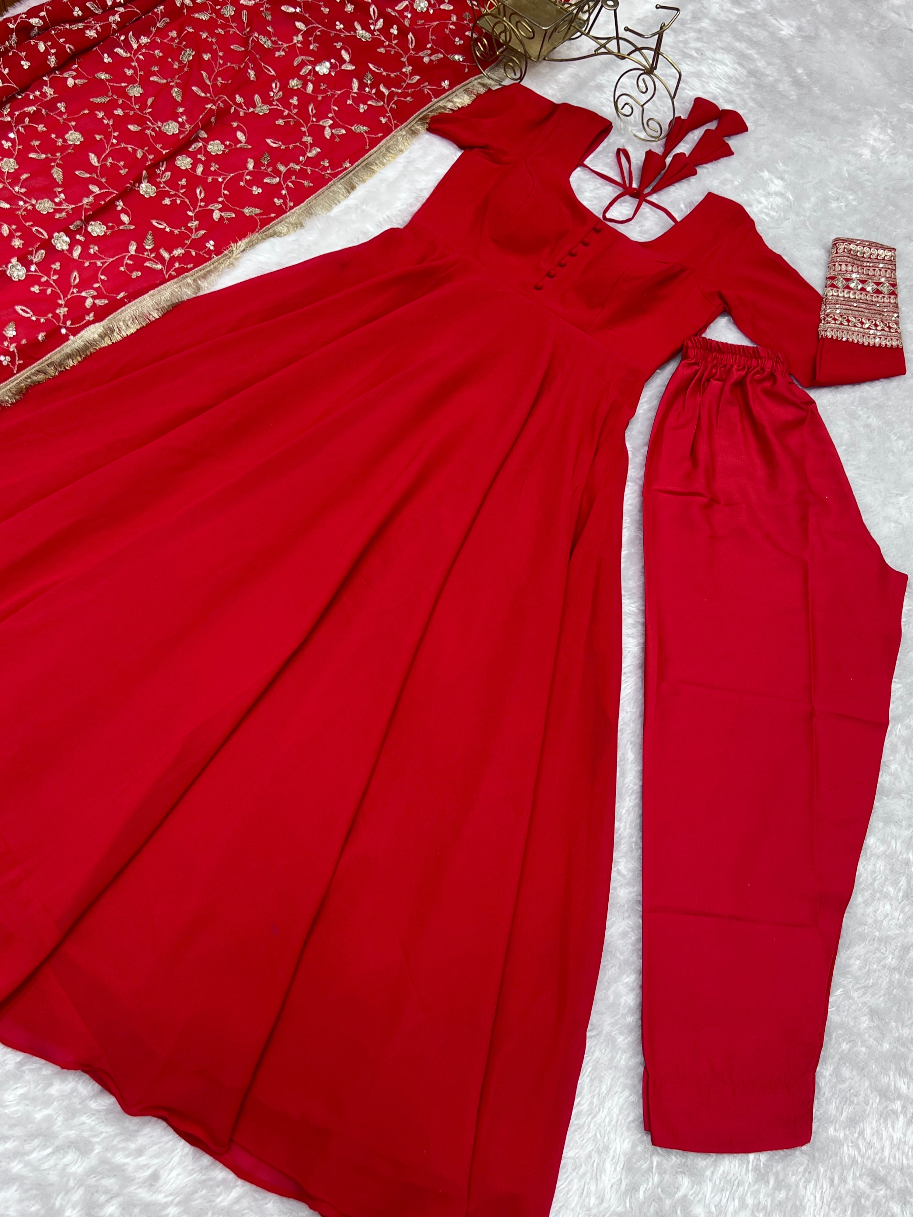 Georgette Embroidered Gown Set – Orange