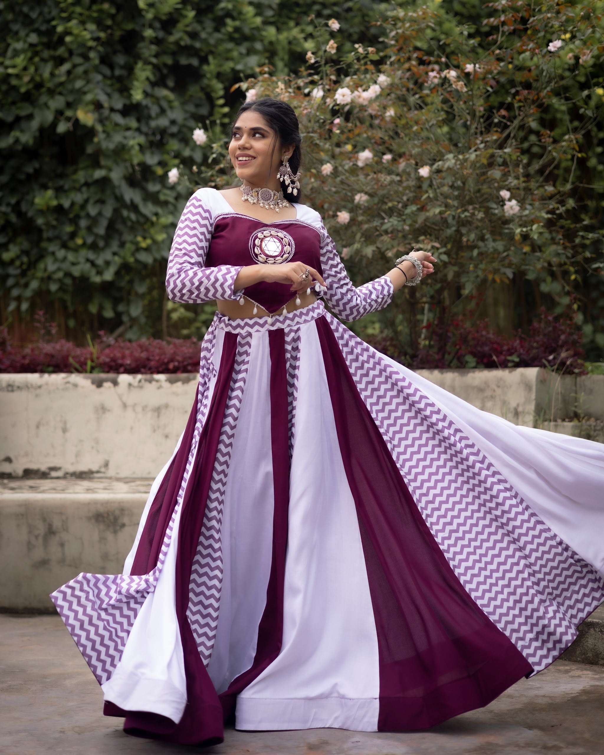 Navratri Wine White Jogni Lehenga Set