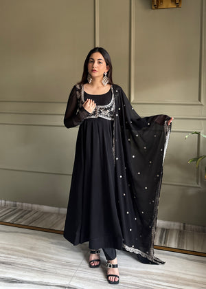 Georgette Embroidered Anarkali Set – Black